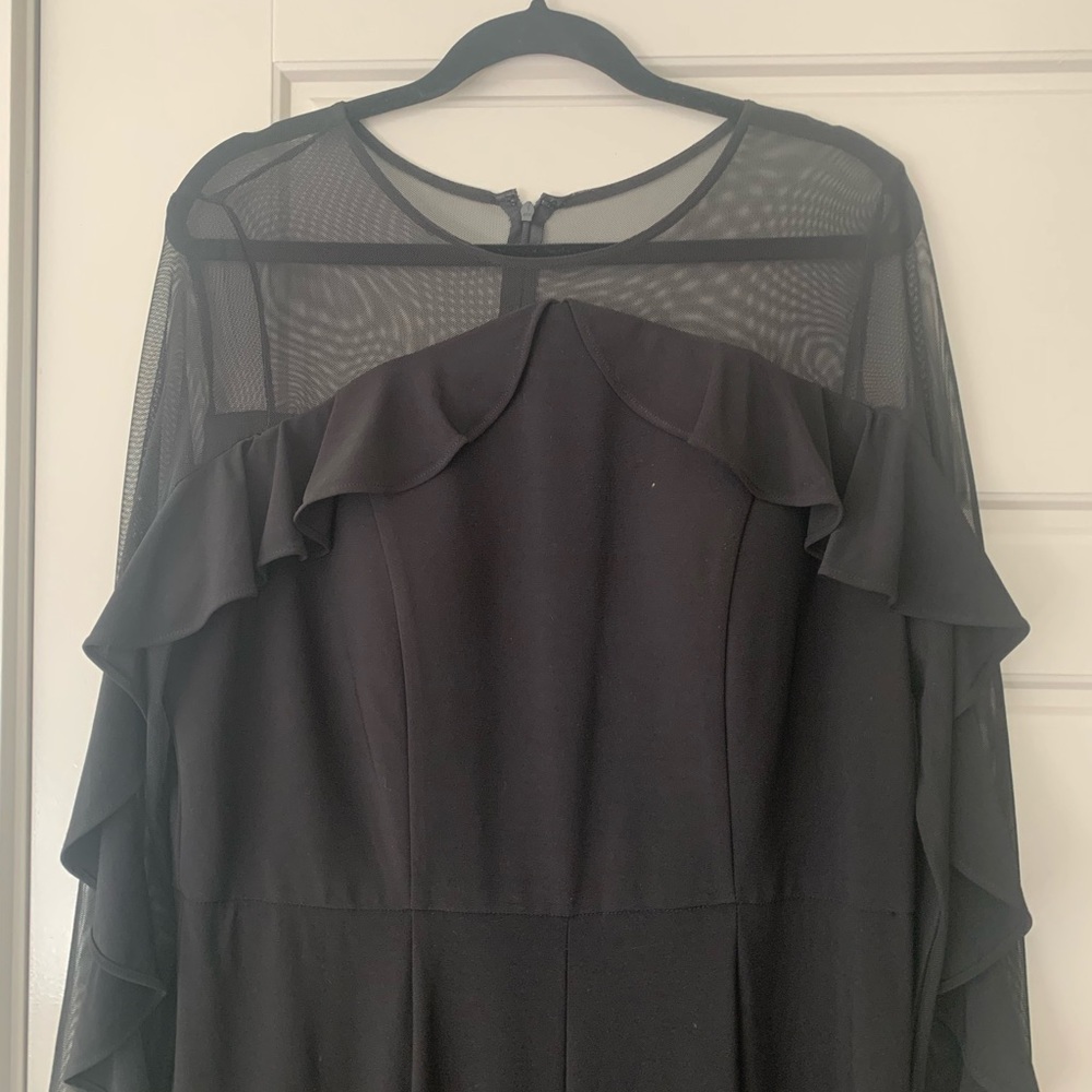 Black Mesh Ruffle Jumpsuit - Picture 2 of 4